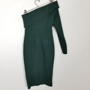 Alieva Rita One Shoulder Dress Sz S Green Bodycone Party Cocktail Mini Stretchy